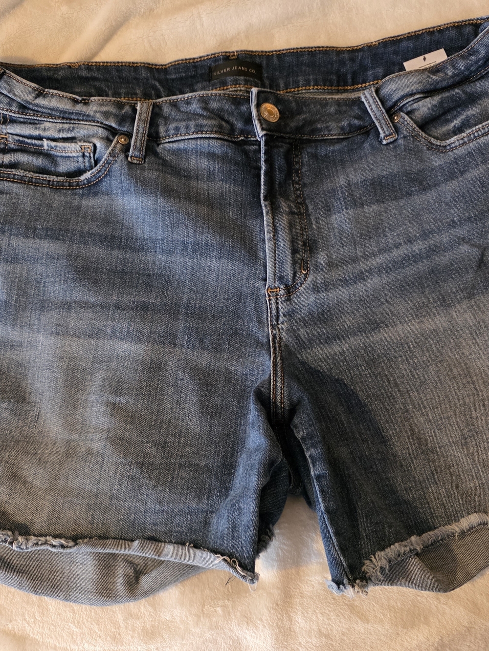 Silver Jeans Dark Blue Denim Shorts with Tan Stitching